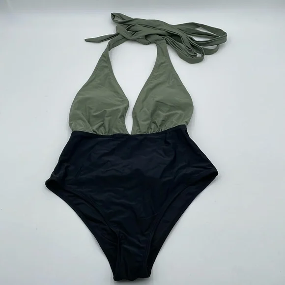 CUPSHE One‎ Piece Swimsuit Deep V Neck Self Tied Belt Bathing Suit - M - Picture 3 of 11